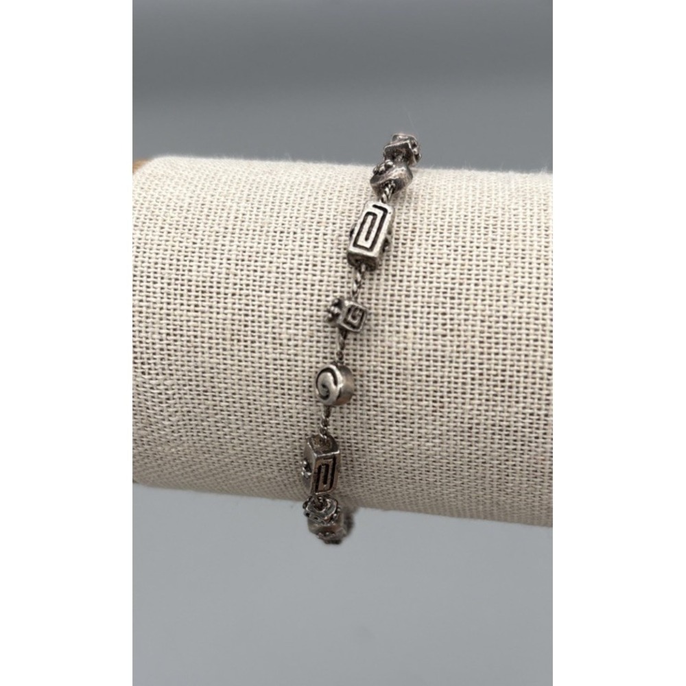 Napier Silvertone Bracelet Scroll & Swirl Pattern 7.5" Vintage Signed Geometric